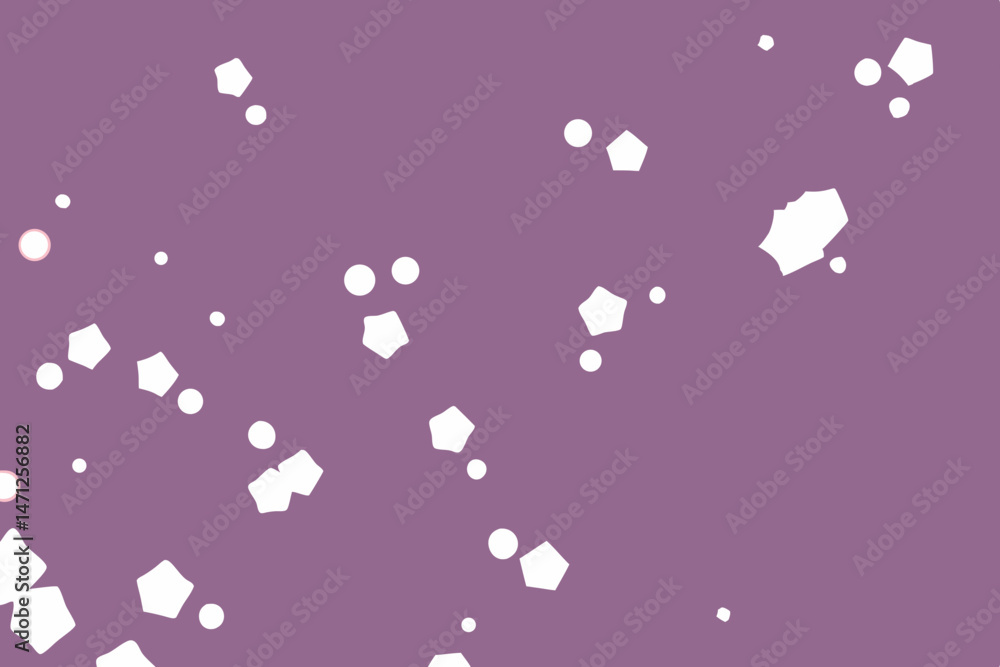 Poster abstract mauve background with scattered white geometric shapes creating a playful modern design