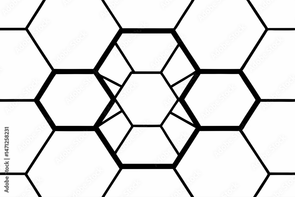 Poster bold hexagon pattern abstract geometric design with black lines on white background