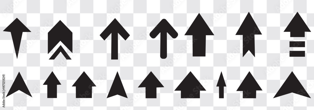 Aufkleber collection of swipe up icons with gray arrows in various styles on a white background.