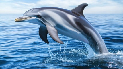 Dolphin Breaching the Surface of Clear Blue Ocean Water