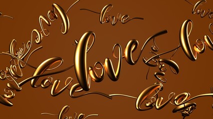 Text Loves in gold.
3DCG abstract 3D illustration.
