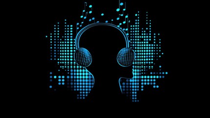 Headphones Silhouette with Music Notes
