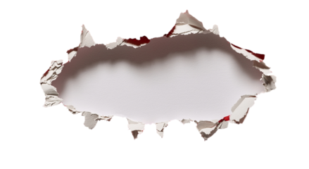 Png of A torn paper hole revealing a blank white space, creating an intriguing visual that invites curiosity.