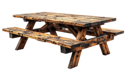 Rustic Wooden Picnic Table with Transparent Background