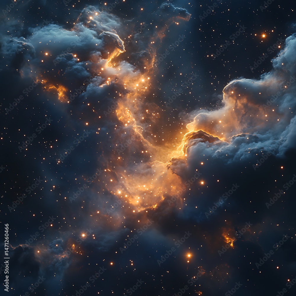 Sticker a majestic star-forming region with dynamic light patterns and glowing cloud textures.