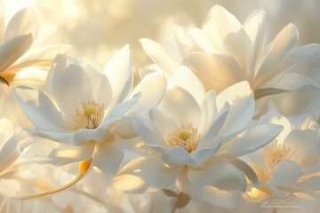 Fototapeta premium Delicate White Magnolia Flowers in Soft Morning Sunlight