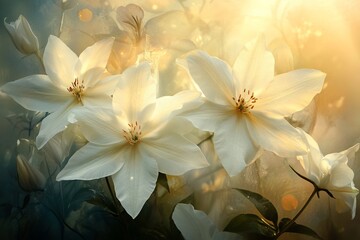 Delicate White Magnolia Flowers in Soft Morning Sunlight