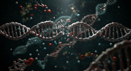 Fototapeta premium Severed DNA Strands A Microscopic View of Genetic Breakage
