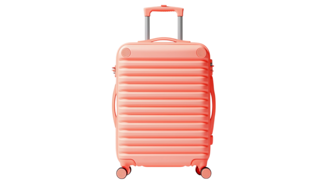 Png of A vibrant coral suitcase with a sleek design, perfect for travel enthusiasts seeking style and functionality.