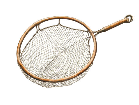 Fishing net scoop vintage antique illustration isolated object on transparent background