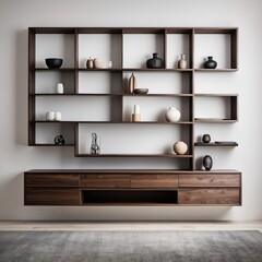 Shelf on a white background. Dark veneer.