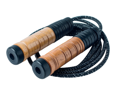 Wooden Jump Rope with Black Cable, Transparent Background