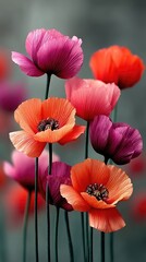Vibrant Floral Arrangement: Close-Up of Colorful Poppies in Bloom