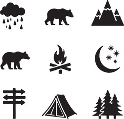 Tent Under the Stars Silhouette Scene

Campfire Night with Trees Vector Art

Family Camping Trip Silhouette Design

Mountain Camping Adventure Vector

Hikers Resting by Tent Silhouette
