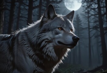 Obraz premium Wolf's mournful cry echoes through moonlit forest, silver light on fur , predator, forest