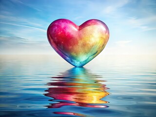 Fototapeta premium Watercolor Heart Floating on Water, Beautiful Water Scene, Artistic Background