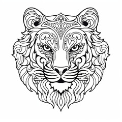 Obraz premium Intricate Lion Head Mandala Coloring Page: Detailed Animal Art Design