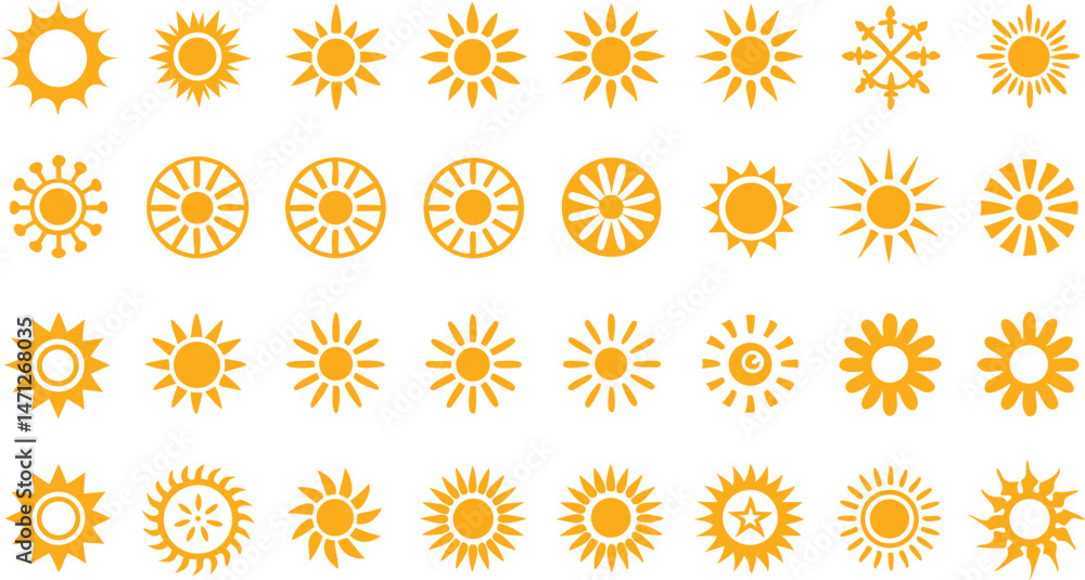 Aufkleber sun icon symbols in vector format for bright design concepts