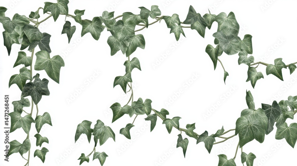 Poster ivy vines climbing across a white background studio shot showcasing green foliage and delicate tendr