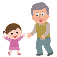孫と遊ぶ高齢男性　イラスト