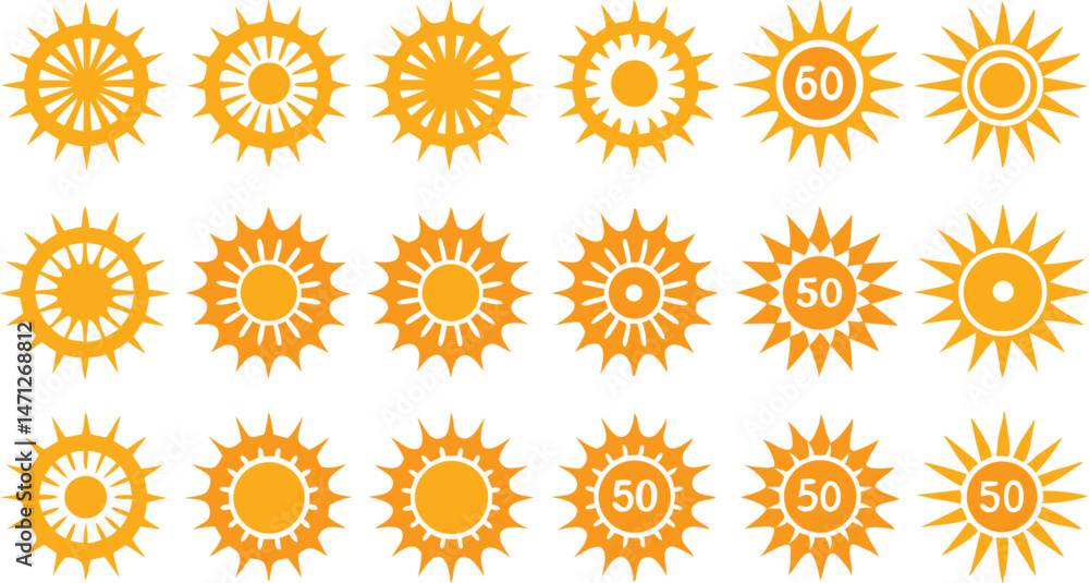 Poster sun symbol icon set featuring simple and modern vector illustrations perfect for web interfaces apps