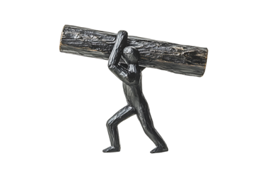 a figurine of a man carrying a log