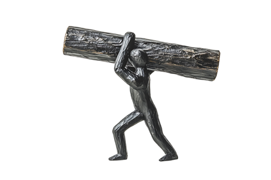a figurine of a man carrying a log