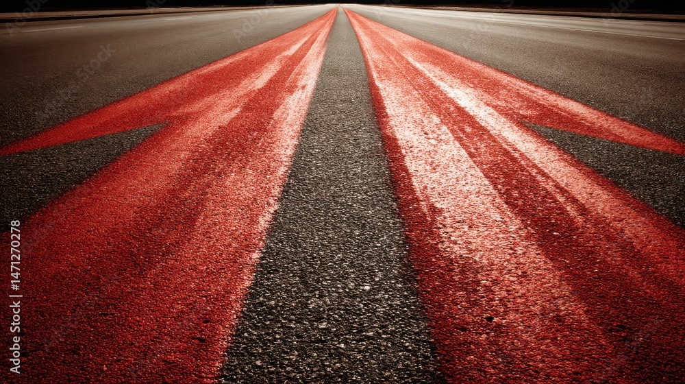 Poster road with two red lines representing dynamic routing logic and real-time task reassignment in modern