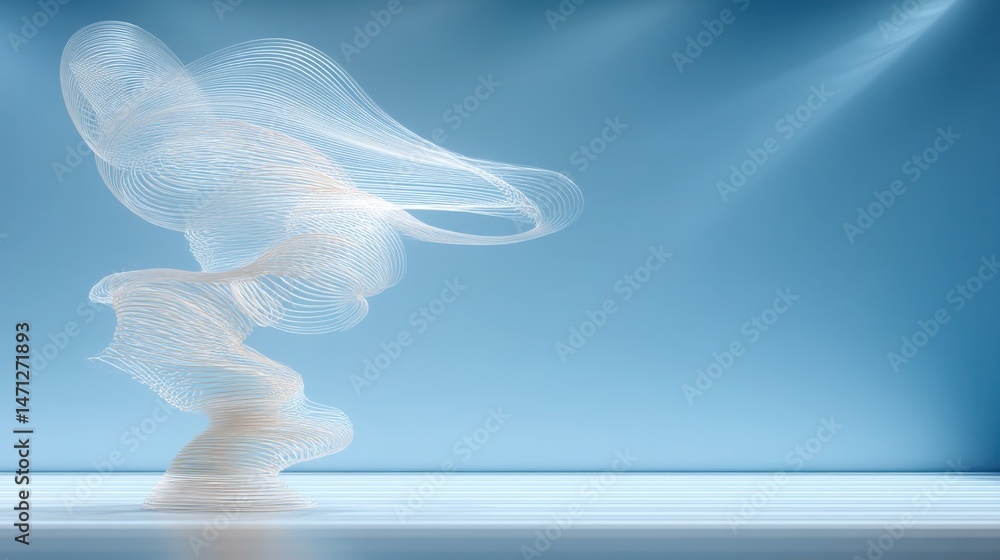 Poster elegant white spiral design on a blue background creating a striking visual contrast and artistic ex