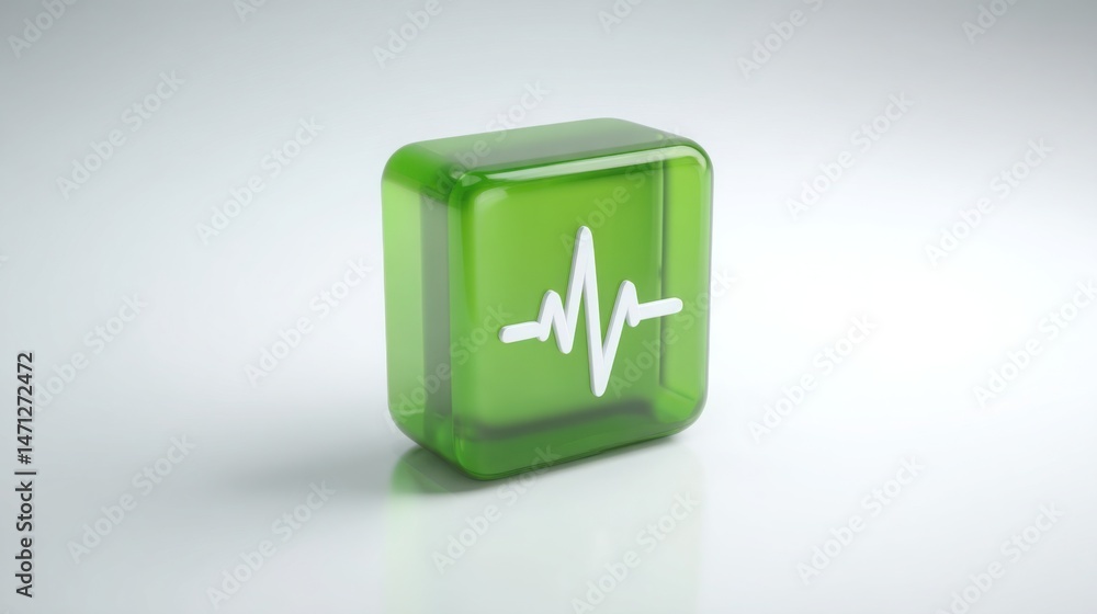 Poster green square button with heartbeat icon representing financial health signal alerts for budget statu