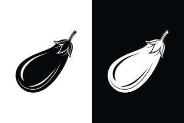 Isolated Eggplant Icon. Black and White Silhouette for Food Illustrations