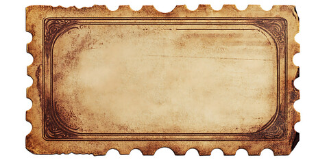 Old Paper Ticket with Decorative Edges on Transparent Background