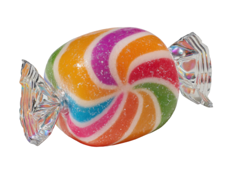 Colorful swirl candy delight studio food photography close-up fun. Isolated on transparent background, png.