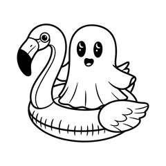Cute Ghost on Flamingo Pool Float Illustration