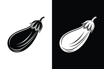 Eggplant Icon. Flat Silhouette Vector Illustration on White and Black Background