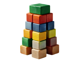 Creative building block stacking activity for kids indoor playroom. Isolated on transparent background, png.
