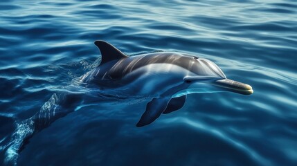 Naklejka premium Dolphin Swimming in Clear Blue Water Under Bright Sunlight