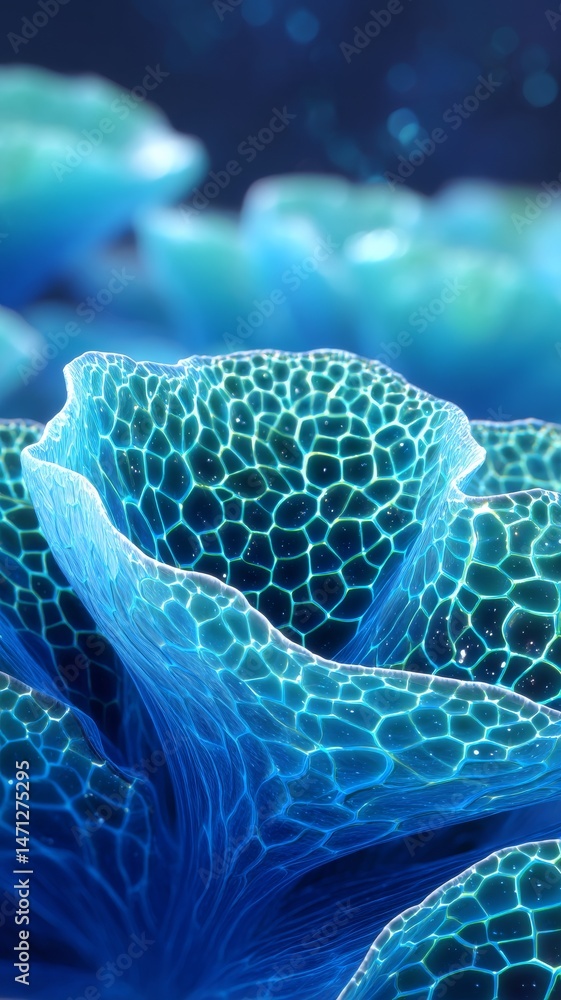 Aufkleber abstract representation of blue and green natural forms resembling aquatic life with intricate patte
