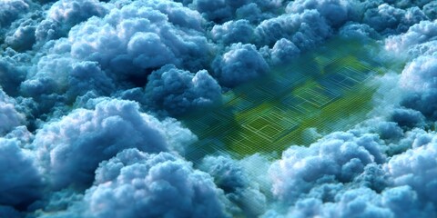 Abstract Visualization of Tennis Scores in Digital Patterns Among Vibrant Clouds and Atmospheric Elements