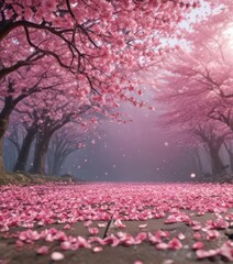 Mesmerizing pink sakura petal fall, enchanting background,  flower,  magical