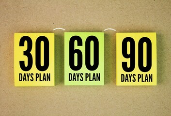 colored paper with words 30 60 90 Days Plan is a strategic outline that encompasses defined goals,...
