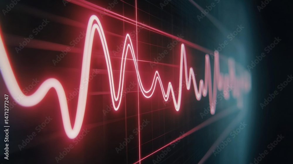 Poster neon light waveform on a dark background in abstract style