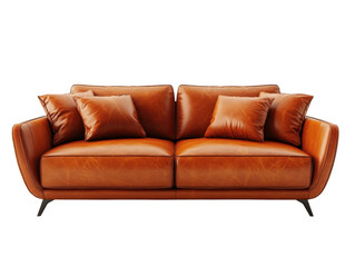 Fototapeta premium Chic leather sofa design for modern living room interiors. Isolated on transparent background, png.