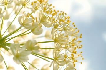 Close-Up of Fennel Flower Head Against a Bright Sky for a Delicate Botanical Display