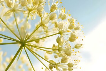 Close-Up of Fennel Flower Head Against a Bright Sky for a Delicate Botanical Display