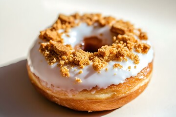 Cookie-Filled Donut with White Glaze and Crushed Biscuits for a Decadent Gourmet Treat
