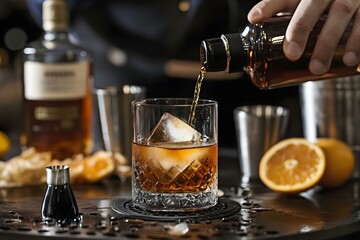 Crafting a Classic Whiskey Old Fashioned with Artful Presentation for a Timeless Cocktail Experience