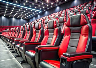 Naklejka premium Empty Movie Theater Seats - Black & Red Cinema - Photography