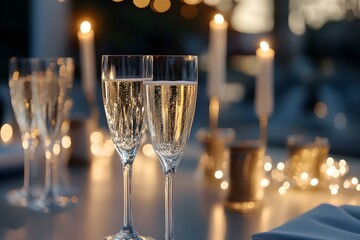 Elegant Evening Celebration with Champagne and Ambient Lighting for a Luxurious Atmosphere