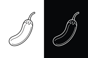Minimalist Jalapeno line Icon. Solid Chili Pepper Vector on White Background